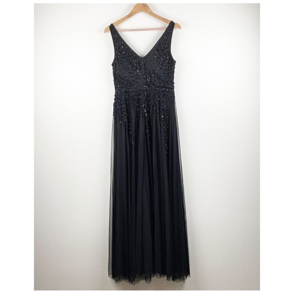 NWT Adrianna Papell Black Beaded Gown Size 8 - Picture 2 of 12